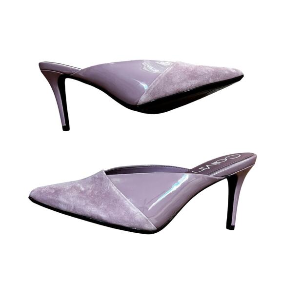 Calvin Klein "Gosha" purple lavender suede & patent leather high heel mules 10M - Picture 3 of 13